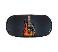 HJLUUFT Estuche para lápices con estampado de guitarras eléctricas naranjas, simple, resistente, multifuncional, organizador de papelería de oficina