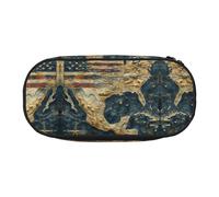 HJLUUFT Estuche para lápices con estampado de mapa y bandera de Estados Unidos, organizador para oficina, universidad, escuela, uso diario, Black, Talla única, Bonito