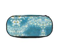 HJLUUFT Estuche para lápices con estampado de margaritas blancas y azules, simple, resistente, multifuncional, organizador de papelería de oficina