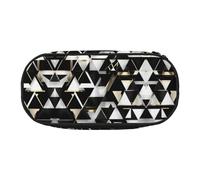 HJLUUFT Estuche para lápices con estampado triangular, color negro, blanco y dorado, simple, resistente, multifuncional, organizador de papelería de oficina
