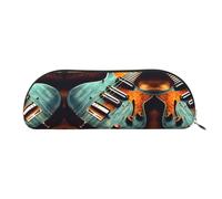 HJLUUFT Estuche portátil de cuero con patrones de guitarra musical y bolsa de maquillaje, elegante estuche para lápices para oficina, viajes y almacenamiento diario, Gold, Talla única, Arte