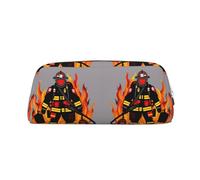 HJLUUFT Estuche portátil de cuero semicircular para bolígrafos Firefighter Fireman para viajes, maquillaje, ideal para lápices, bolsa de maquillaje y almacenamiento diario elegante