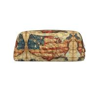HJLUUFT Estuche portátil de piel con diseño de mapas vintage de los Estados Unidos para viajes, maquillaje, ideal para lápices, bolsa de maquillaje y almacenamiento diario. Elegante