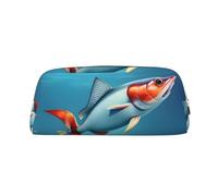 HJLUUFT Estuche portátil de piel con diseño de pez volador en el océano, almacenamiento de maquillaje, bolsa de maquillaje, ideal para lápices, bolsa de maquillaje y artículos pequeños, Gold, Talla