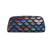 HJLUUFT Estuche portátil de piel con escamas de dragón gigante, medio redondo, para viajes, maquillaje, ideal para lápices, bolsa de maquillaje y almacenamiento diario. Elegante