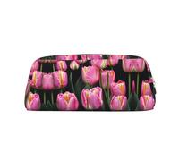 HJLUUFT Estuche portátil de piel con estampado de tulipanes y rosas - Almacenamiento de maquillaje - Bolsa de maquillaje ideal para lápices, bolsa de maquillaje y artículos pequeños