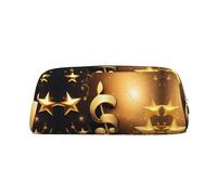 HJLUUFT Estuche portátil de piel con nota musical dorada con estrella brillante caída, almacenamiento de maquillaje, bolsa de maquillaje, ideal para lápices, bolsa de maquillaje y artículos pequeños