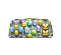 HJLUUFT Estuche portátil de piel con texto en inglés "Happy Easter Holiday", almacenamiento de maquillaje, bolsa de maquillaje, ideal para lápices, bolsa de maquillaje y objetos pequeños, Gold, Talla