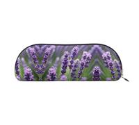 HJLUUFT Estuche semicircular de cuero con diseño de flores y lavanda morada, elegante y bolsa de maquillaje, solución de almacenamiento conveniente para tus artículos esenciales