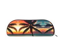 HJLUUFT Estuche semicircular de piel con diseño de palmera tropical y atardecer. Solución de almacenamiento conveniente para tus artículos esenciales