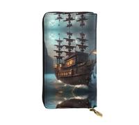 HJLUUFT Fantasy Pirate Ship - Cartera para mujer, elegante cartera para mujer, piel sintética, cremallera de metal, delgada y compacta, cartera de mano para mujer, Negro -, Talla única, Classic