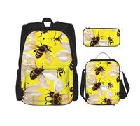 HJLUUFT Flying Bees Daisy Honeys - Juego de mochila de 3 piezas, mochila escolar grande con lonchera y estuche, juego de mochila, elegante y práctico