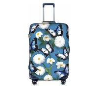 HJLUUFT Funda de equipaje elegante con diseño de mariposas azules y flores blancas. Protege y personaliza tu maleta con funda aprobada por la TSA, fundas de maleta para equipaje, Blanco, M