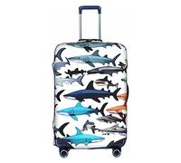 HJLUUFT Funda protectora de equipaje con patrón de tiburones, protector de maleta aprobado por la TSA, diseño personalizado para una fácil identificación, Blanco, S