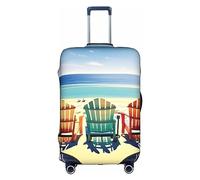 HJLUUFT Funda protectora de equipaje con sillas con escena de playa - Protector de maleta aprobado por la TSA, diseño personalizado para una fácil identificación, White, L