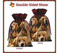 HJLUUFT Golden Retrievers - Bolsas de Navidad estampadas para regalos de compañeros de trabajo, bolsas de regalo de arpillera con cordón