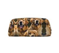 HJLUUFT Golden Retrievers Premium Estuche de piel granulada para lápices, cosméticos y más, plata, talla única, Arte