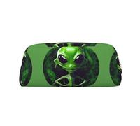 HJLUUFT Green Alien - Estuche portátil de piel para bolígrafos, almacenamiento de maquillaje, bolsa de maquillaje, ideal para lápices, bolsa de maquillaje y objetos pequeños