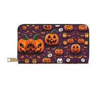 HJLUUFT Happy-Halloween-Day - Cartera para mujer, diseño delgado y minimalista, ideal para tarjetas de crédito y dinero en efectivo, piel sintética, cremallera de metal, Blanco, Talla única, Classic