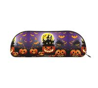HJLUUFT Happy-Halloween-Day-Trick-or-Treat - Estuche de cuero para bolígrafos y bolsa de maquillaje, elegante estuche para lápices, oficina, viajes y almacenamiento diario