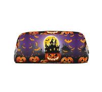 HJLUUFT Happy-Halloween-Day-Trick-or-Treat - Estuche portátil de piel para bolígrafos, almacenamiento de maquillaje, bolsa de maquillaje, ideal para lápices, bolsa de maquillaje y artículos pequeños