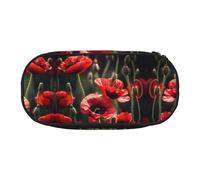 HJLUUFT Hermosa bolsa de cosméticos con estampado de amapola roja para maquillaje, estuche de lápices Kawaii, organizador con cremallera