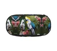 HJLUUFT Hermosa bolsa de maquillaje con estampado de flores y pájaros y cacatúas, bolsa organizadora con cremallera