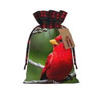 HJLUUFT Hermosas bolsas de Navidad con estampado de pájaros rojos para regalos de compañeros de trabajo, bolsas de regalo de arpillera con cordón