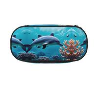 HJLUUFT Hermoso estuche para lápices con estampado de delfines del mundo submarino, simple, resistente, multifuncional, organizador de papelería de oficina