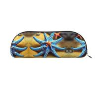 HJLUUFT Hermoso estuche portátil de piel con forma de estrella de mar y bolsa de maquillaje, elegante estuche para lápices para oficina, viajes y almacenamiento diario, Gold, Talla única, Arte