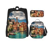 HJLUUFT Hermoso juego de 3 mochilas con estampado italiano, espaciosa mochila escolar con bolsa de almuerzo y estuche para lápices, elegante y práctico