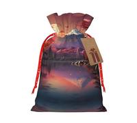 HJLUUFT Japan Mount Fuji - Bolsa de arpillera con estampado de paisaje, bolsa de regalo de Navidad con cordones y etiqueta de regalo, regalos de boda y fiesta de Navidad