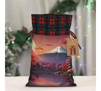 HJLUUFT Japan Mount Fuji - Bolsas de Navidad con estampado de paisaje para regalos de compañeros de trabajo, bolsas de regalo de arpillera con cordón