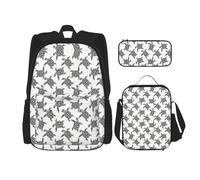 HJLUUFT Juego de mochila de 3 piezas con estampado de tortugas marinas, espaciosa mochila escolar con bolsa de almuerzo y estuche para lápices, elegante y práctico