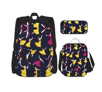 HJLUUFT Juego de mochila práctica de 3 piezas para baile de salón de baile, mochila escolar grande con lonchera y estuche para estudiantes, mochila y lonchera
