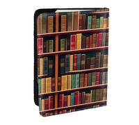HJLUUFT Library Bookshelf - Cartera de piel con estampado de libro para pasaporte, para hombres y mujeres, funda para pasaporte de viaje para la familia, Black, Talla única