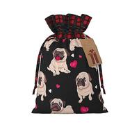 HJLUUFT Lindas bolsas de Navidad con estampado de carlino para regalos de compañeros de trabajo, bolsas de regalo de arpillera con cordón