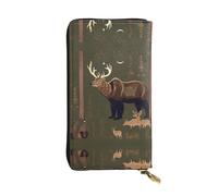 HJLUUFT Lodge Bear Deer - Cartera práctica para mujer, delgada y minimalista, con cremallera de metal y piel sintética, Negro -, Talla única, Classic