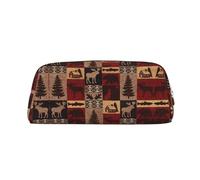 HJLUUFT Lodge Bear Deer Fish - Estuche de cuero de grano cruzado de alta calidad y bolsa de maquillaje, almacenamiento versátil para bolígrafos, cosméticos y más