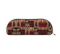 HJLUUFT Lodge Bear Deer Fish - Estuche semicircular de piel para lápices y bolsa de maquillaje, solución de almacenamiento conveniente para tus artículos esenciales