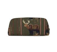 HJLUUFT Lodge Bear - Estuche de piel de ciervo semicircular portátil para viajes, maquillaje, ideal para lápices, bolsa de maquillaje y almacenamiento diario elegante