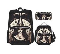 HJLUUFT Magic Witch Witchcraft Bohemian Print - Juego de 3 mochilas espaciosas con bolsa de almuerzo y estuche para lápices, elegante y práctico