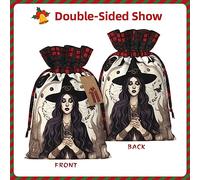 HJLUUFT Magic Witch Witchcraft - Bolsas de Navidad con estampado de dibujo bohemio para regalos de compañeros de trabajo, bolsas de regalo de arpillera con cordón