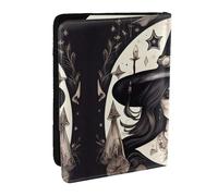 HJLUUFT Magic Witch Witchcraft - Funda de piel con estampado bohemio para pasaporte, funda para pasaporte con tarjetero para mujeres y hombres, identificación familiar, viajes, Black, Talla única