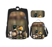 HJLUUFT Mallard Ducks - Juego de mochila de 3 piezas, mochila escolar grande con lonchera y estuche, juego de mochila, elegante y práctico