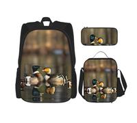 HJLUUFT Mallard Ducks Práctico juego de mochila de 3 piezas, mochila escolar grande con lonchera y estuche para estudiantes, mochila y lonchera