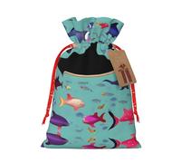 HJLUUFT Manta Ray and Fish Print Burlap Linen Bag Christmas Party Favors Gift Goodies Bag for Gifts Assorted Size (S, M)