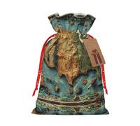 HJLUUFT Maravilloso mapa de los Estados Unidos impreso bolsa de regalo de Navidad con cordones y etiqueta de regalo, bolsa de arpillera, regalos de boda y fiesta de Navidad