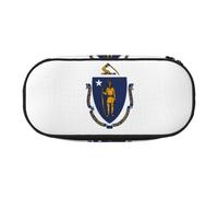 HJLUUFT Massachusetts - Bolsa organizadora de maquillaje con cremallera y estampado de bandera del estado de Massachusetts, Black, Talla única, Bonito