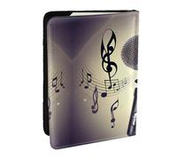 HJLUUFT Micrófono con estampado de notas musicales, cartera de cuero para pasaporte para hombres y mujeres, funda para pasaporte de viaje para la familia, Black, Talla única